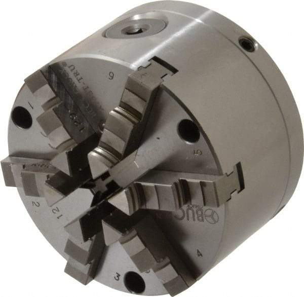 Buck Chuck Company - 6 Jaws, 4" Diam, Self Centering Manual Lathe Chuck - Front Mount, Adjustable, 4,725 Max RPM, 1.04" Through Hole Diam, Forged Steel - Makers Industrial Supply