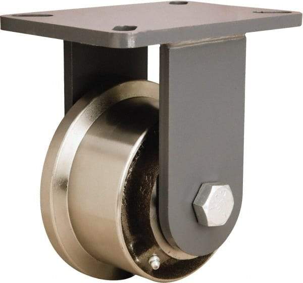 Hamilton - 5" Diam x 2-1/16" Wide x 8" OAH Top Plate Mount Rigid Caster - Forged Steel, 4,200 Lb Capacity, Straight Roller Bearing, 5-1/2 x 7-1/4" Plate - Makers Industrial Supply