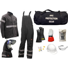 Size Medium, 9.2 Arc Flashing Clothing Kit Includes Premium Gore Pyrad Jacket and Bib, Hood, Face Shield, Bracket, Hard Cap, Ear Plugs, Safety Glasses, Rubber Gloves, Leather Glove Protectors & Glove Bag and Arc Gear Bag