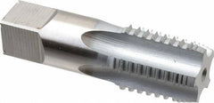 Hertel - 3/4-14 NPT, 5 Flutes, Chrome Plated, High Speed Steel, Interrupted Thread Pipe Tap - 29/32 Inch Shank Diameter, 29/32 Inch Shank Diameter, 1-3/8 Inch Thread Length, 0.67 Inch Square Size, Regular Hook - Exact Industrial Supply