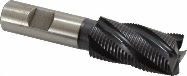 Accupro - 1" Diam, Fine Pitch, 2" LOC, 5 Flute Powdered Metal Corner Chamfer Roughing End Mill - TiAlN Finish, 4-1/4" OAL, 3/4" Shank Diam, Single End, Centercutting, 30° Helix - Makers Industrial Supply