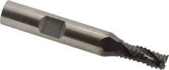 Accupro - 1/4" Diam, Coarse Pitch, 5/8" LOC, 3 Flute Powdered Metal Corner Chamfer Roughing End Mill - TiAlN Finish, 2-7/16" OAL, 3/8" Shank Diam, Single End, Centercutting, 30° Helix - Makers Industrial Supply