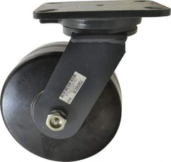 Hamilton - 8" Diam x 3" Wide x 10-1/2" OAH Top Plate Mount Swivel Caster - Phenolic, 3,000 Lb Capacity, Roller Bearing, 5-1/4 x 7-1/4" Plate - Makers Industrial Supply