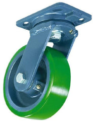 Hamilton - 8" Diam x 2" Wide x 9-1/2" OAH Top Plate Mount Swivel Caster - Polyurethane, 1,500 Lb Capacity, Precision Sealed Bearing, 4 x 5" Plate - Makers Industrial Supply