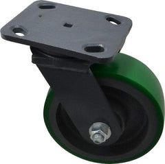 Hamilton - 6" Diam x 2" Wide x 7-1/2" OAH Top Plate Mount Swivel Caster - Polyurethane, 1,200 Lb Capacity, Precision Sealed Bearing, 4 x 5" Plate - Makers Industrial Supply