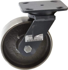 Hamilton - 6" Diam x 2" Wide x 7-1/2" OAH Top Plate Mount Swivel Caster - Forged Steel, 2,000 Lb Capacity, Roller Bearing, 4 x 5" Plate - Makers Industrial Supply