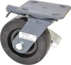 Hamilton - 6" Diam x 2" Wide x 7-1/2" OAH Top Plate Mount Swivel Caster with Brake - Phenolic, 1,200 Lb Capacity, Roller Bearing, 4 x 5" Plate - Makers Industrial Supply