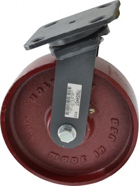 Hamilton - 8" Diam x 2" Wide x 9-1/2" OAH Top Plate Mount Swivel Caster - Cast Iron, 1,500 Lb Capacity, Roller Bearing, 4 x 5" Plate - Makers Industrial Supply