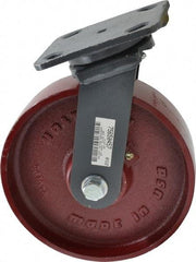 Hamilton - 8" Diam x 2" Wide x 9-1/2" OAH Top Plate Mount Swivel Caster - Cast Iron, 1,500 Lb Capacity, Roller Bearing, 4 x 5" Plate - Makers Industrial Supply