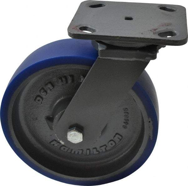 Hamilton - 8" Diam x 2" Wide x 9-1/2" OAH Top Plate Mount Swivel Caster - Polyurethane, 1,200 Lb Capacity, Precision Sealed Bearing, 4 x 5" Plate - Makers Industrial Supply