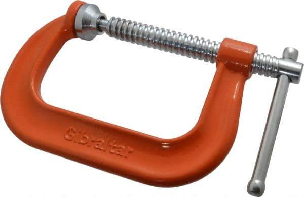 Gibraltar - Regular-Duty 4" Max Opening, 3-1/4" Throat Depth, Forged Steel Standard C-Clamp - 6,200 Lb Capacity, 0" Min Opening, Deep Throat - Makers Industrial Supply