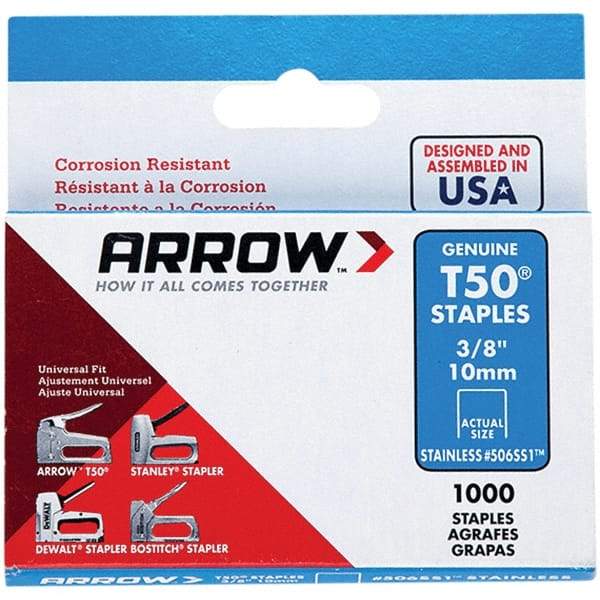 Arrow - 3/8" Wide Stainless Steel Heavy-Duty Staples - 3/8" Leg Length - Makers Industrial Supply