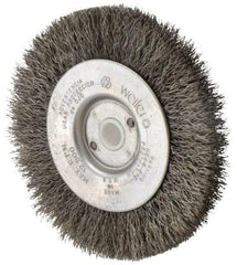 Weiler - 4" OD, 1/2" Arbor Hole, Crimped Steel Wheel Brush - 1/2" Face Width, 7/8" Trim Length, 0.0095" Filament Diam, 12,500 RPM - Makers Industrial Supply