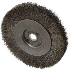 Weiler - 4" OD, 1/2" Arbor Hole, Crimped Stainless Steel Wheel Brush - 1/2" Face Width, 7/8" Trim Length, 0.006" Filament Diam, 12,500 RPM - Makers Industrial Supply