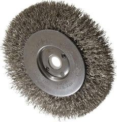 Weiler - 4" OD, 1/2" Arbor Hole, Crimped Stainless Steel Wheel Brush - 1/2" Face Width, 7/8" Trim Length, 0.0118" Filament Diam, 12,500 RPM - Makers Industrial Supply