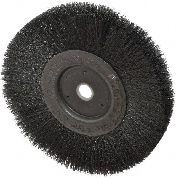 Weiler - 6" OD, 5/8" Arbor Hole, Crimped Steel Wheel Brush - 1/2" Face Width, 1-7/16" Trim Length, 0.006" Filament Diam, 6,000 RPM - Makers Industrial Supply