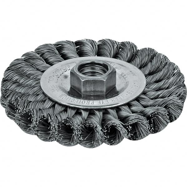 Weiler - 6" OD, 5/8" Arbor Hole, Crimped Steel Wheel Brush - 3/4" Face Width, 1-7/16" Trim Length, 0.014" Filament Diam, 6,000 RPM - Makers Industrial Supply