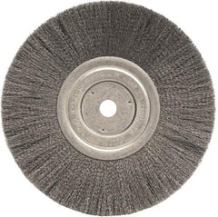 Weiler - 8" OD, 5/8" Arbor Hole, Crimped Steel Wheel Brush - 3/4" Face Width, 2-1/16" Trim Length, 0.006" Filament Diam, 6,000 RPM - Makers Industrial Supply