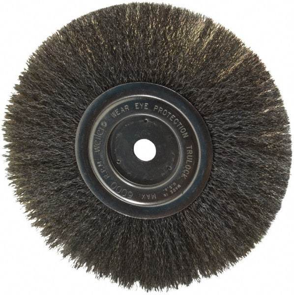 Weiler - 8" OD, 5/8" Arbor Hole, Crimped Steel Wheel Brush - 3/4" Face Width, 2-1/16" Trim Length, 0.008" Filament Diam, 6,000 RPM - Makers Industrial Supply