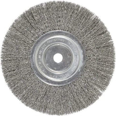 Weiler - 8" OD, 5/8" Arbor Hole, Crimped Steel Wheel Brush - 1/2" Face Width, 2-1/16" Trim Length, 0.014" Filament Diam, 6,000 RPM - Makers Industrial Supply