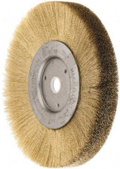 Weiler - 6" OD, 5/8" Arbor Hole, Crimped Brass Wheel Brush - 1/2" Face Width, 1-1/16" Trim Length, 0.005" Filament Diam, 6,000 RPM - Makers Industrial Supply