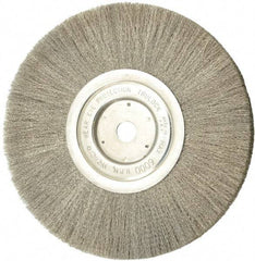 Weiler - 8" OD, 5/8" Arbor Hole, Crimped Stainless Steel Wheel Brush - 1/2" Face Width, 2-1/16" Trim Length, 0.006" Filament Diam, 6,000 RPM - Makers Industrial Supply