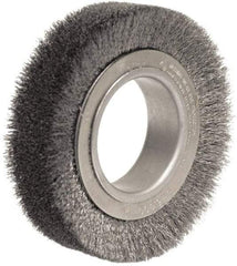 Weiler - 4-1/2" OD, 2" Arbor Hole, Crimped Steel Wheel Brush - 1-1/4" Face Width, 3/4" Trim Length, 0.014" Filament Diam, 6,000 RPM - Makers Industrial Supply