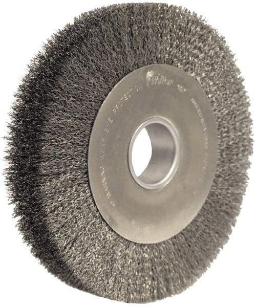 Weiler - 10" OD, 2" Arbor Hole, Crimped Steel Wheel Brush - 2" Face Width, 1-7/8" Trim Length, 0.0104" Filament Diam, 4,000 RPM - Makers Industrial Supply