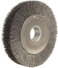 Weiler - 10" OD, 2" Arbor Hole, Crimped Steel Wheel Brush - 2" Face Width, 1-7/8" Trim Length, 0.02" Filament Diam, 4,000 RPM - Makers Industrial Supply