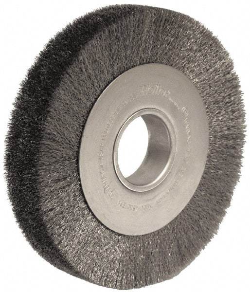 Weiler - 8" OD, 2" Arbor Hole, Crimped Stainless Steel Wheel Brush - 1-1/2" Face Width, 1-3/8" Trim Length, 0.0118" Filament Diam, 4,500 RPM - Makers Industrial Supply