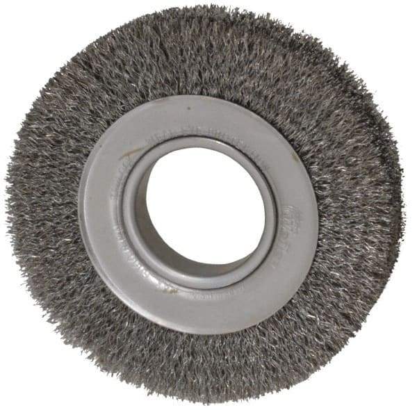 Weiler - 6" OD, 2" Arbor Hole, Crimped Steel Wheel Brush - 1" Face Width, 1-1/8" Trim Length, 0.0118" Filament Diam, 6,000 RPM - Makers Industrial Supply