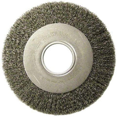 Weiler - 10" OD, 2" Arbor Hole, Crimped Steel Wheel Brush - 1-1/8" Face Width, 2" Trim Length, 0.02" Filament Diam, 3,600 RPM - Makers Industrial Supply