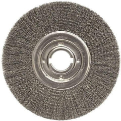 Weiler - 12" OD, 2" Arbor Hole, Crimped Steel Wheel Brush - 1-1/4" Face Width, 3" Trim Length, 0.0118" Filament Diam, 3,600 RPM - Makers Industrial Supply