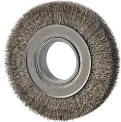 Weiler - 6" OD, 2" Arbor Hole, Crimped Stainless Steel Wheel Brush - 1" Face Width, 1-1/8" Trim Length, 0.0104" Filament Diam, 6,000 RPM - Makers Industrial Supply