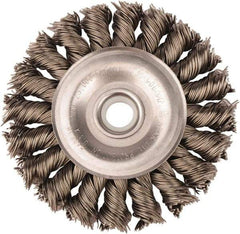 Weiler - 3" OD, 1/2" Arbor Hole, Knotted Steel Wheel Brush - 3/8" Face Width, 5/8" Trim Length, 0.02" Filament Diam, 25,000 RPM - Makers Industrial Supply