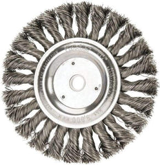 Weiler - 6" OD, 5/8" Arbor Hole, Knotted Steel Wheel Brush - 1/2" Face Width, 1-3/8" Trim Length, 0.016" Filament Diam, 9,000 RPM - Makers Industrial Supply