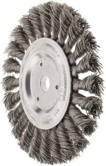 Weiler - 6" OD, 5/8" Arbor Hole, Knotted Steel Wheel Brush - 1/2" Face Width, 1-3/8" Trim Length, 0.023" Filament Diam, 9,000 RPM - Makers Industrial Supply