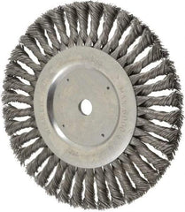 Weiler - 8" OD, 5/8" Arbor Hole, Knotted Steel Wheel Brush - 5/8" Face Width, 1-5/8" Trim Length, 0.023" Filament Diam, 6,000 RPM - Makers Industrial Supply