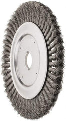 Weiler - 10" OD, 1-1/4" Arbor Hole, Knotted Steel Wheel Brush - 3/4" Face Width, 1-3/4" Trim Length, 0.016" Filament Diam, 4,500 RPM - Makers Industrial Supply