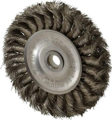 Weiler - 4" OD, 1/2" Arbor Hole, Knotted Stainless Steel Wheel Brush - 1/2" Face Width, 7/8" Trim Length, 0.0118" Filament Diam, 20,000 RPM - Makers Industrial Supply