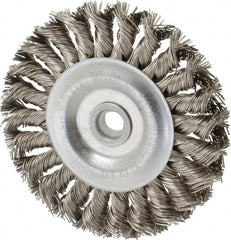 Weiler - 4" OD, 1/2" Arbor Hole, Knotted Stainless Steel Wheel Brush - 1/2" Face Width, 7/8" Trim Length, 0.02" Filament Diam, 20,000 RPM - Makers Industrial Supply