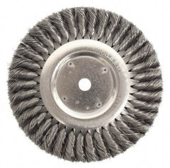 Weiler - 8" OD, 5/8" Arbor Hole, Knotted Stainless Steel Wheel Brush - 5/8" Face Width, 1-5/8" Trim Length, 0.0118" Filament Diam, 6,000 RPM - Makers Industrial Supply