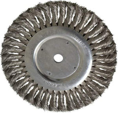 Weiler - 8" OD, 5/8" Arbor Hole, Knotted Stainless Steel Wheel Brush - 5/8" Face Width, 1-5/8" Trim Length, 0.016" Filament Diam, 6,000 RPM - Makers Industrial Supply