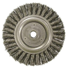 Weiler - 6" OD, 5/8-11 Arbor Hole, Knotted Steel Wheel Brush - 1/2" Face Width, 1-1/4" Trim Length, 0.023" Filament Diam, 12,500 RPM - Makers Industrial Supply