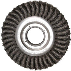 Weiler - 8" OD, 2" Arbor Hole, Knotted Steel Wheel Brush - 1" Face Width, 1-5/8" Trim Length, 0.016" Filament Diam, 6,000 RPM - Makers Industrial Supply