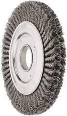 Weiler - 10" OD, 2" Arbor Hole, Knotted Steel Wheel Brush - 1-1/4" Face Width, 1-3/4" Trim Length, 0.023" Filament Diam, 4,500 RPM - Makers Industrial Supply