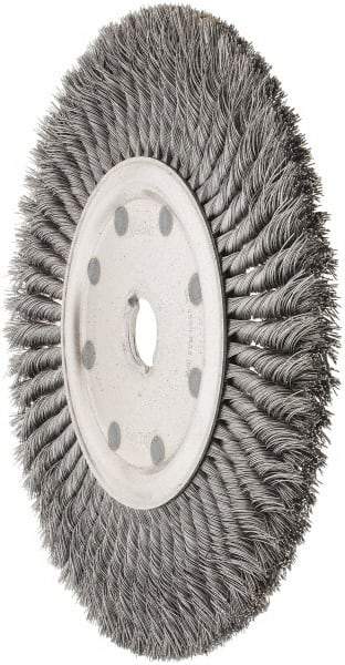 Weiler - 12" OD, 1-1/4" Arbor Hole, Knotted Steel Wheel Brush - 5/8" Face Width, 2-1/4" Trim Length, 0.02" Filament Diam, 4,500 RPM - Makers Industrial Supply