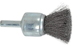 Weiler - 3/4" Brush Diam, Crimped, End Brush - 1/4" Diam Steel Shank, 22,000 Max RPM - Makers Industrial Supply