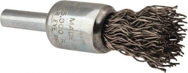 Weiler - 1/2" Brush Diam, Crimped, End Brush - 1/4" Diam Steel Shank, 25,000 Max RPM - Makers Industrial Supply