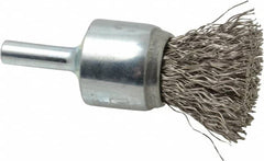 Weiler - 3/4" Brush Diam, Crimped, End Brush - 1/4" Diam Steel Shank, 22,000 Max RPM - Makers Industrial Supply